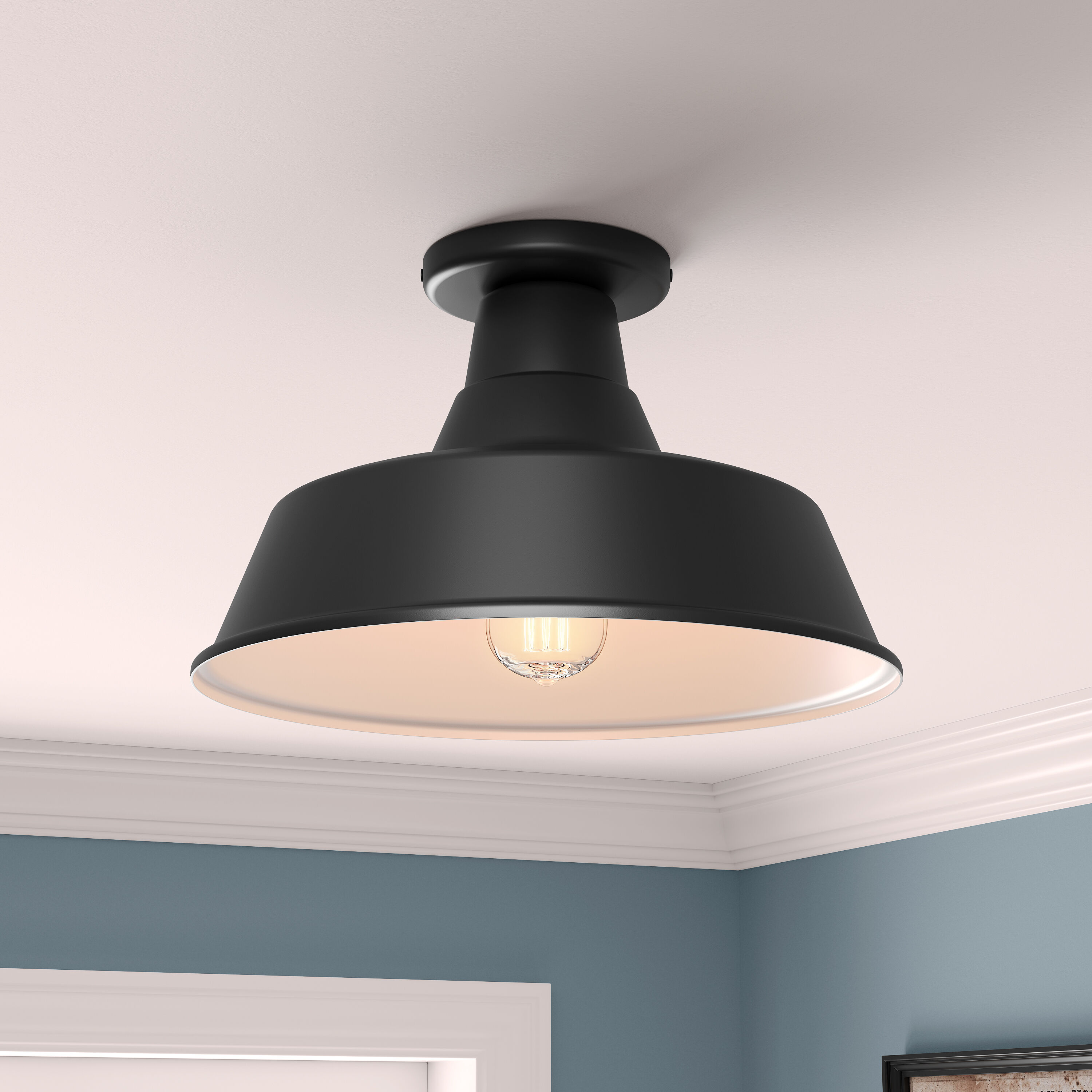 R Series 1 Light 14 inch Satin Black Outdoor Ceiling Fixture
